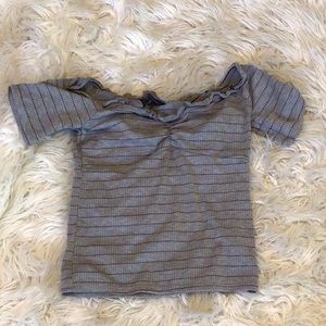 Striped tight off the shoulder shirt